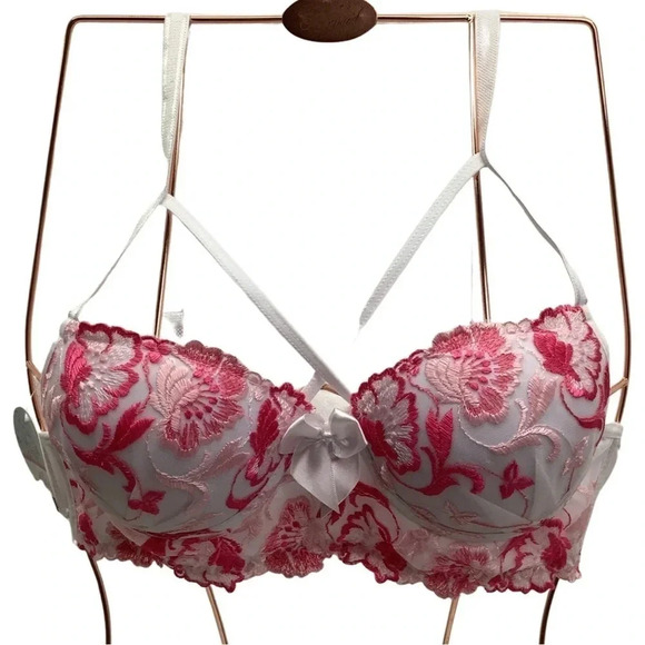 Massam White and Pink Floral Padded Bra Made in Brazil New with Tags - Picture 1 of 4